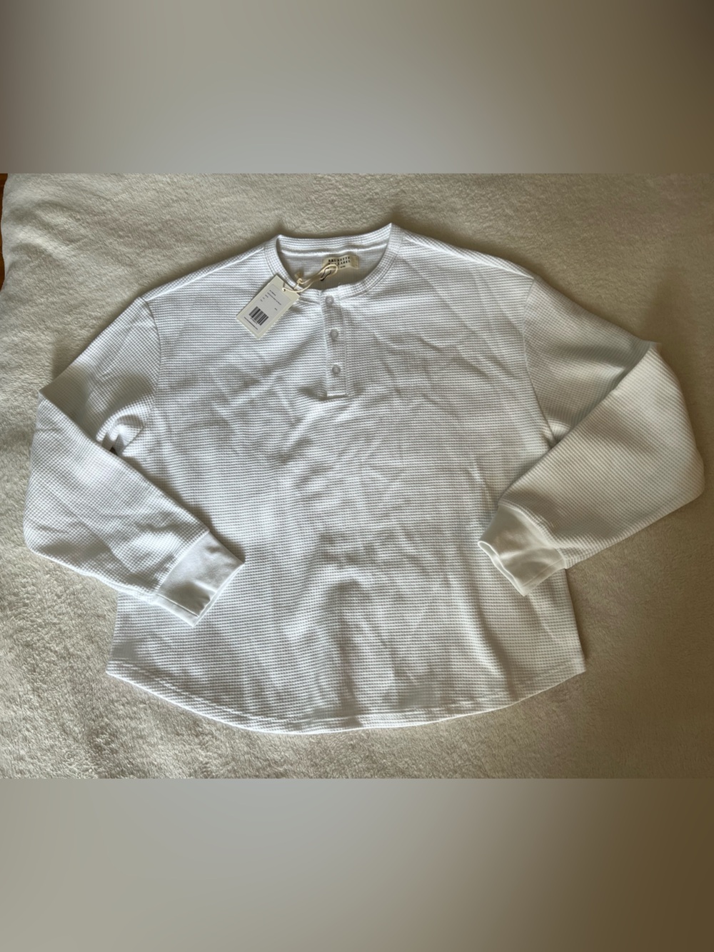NWT Brunette The Label White Waffle Henley Sweater L/XL